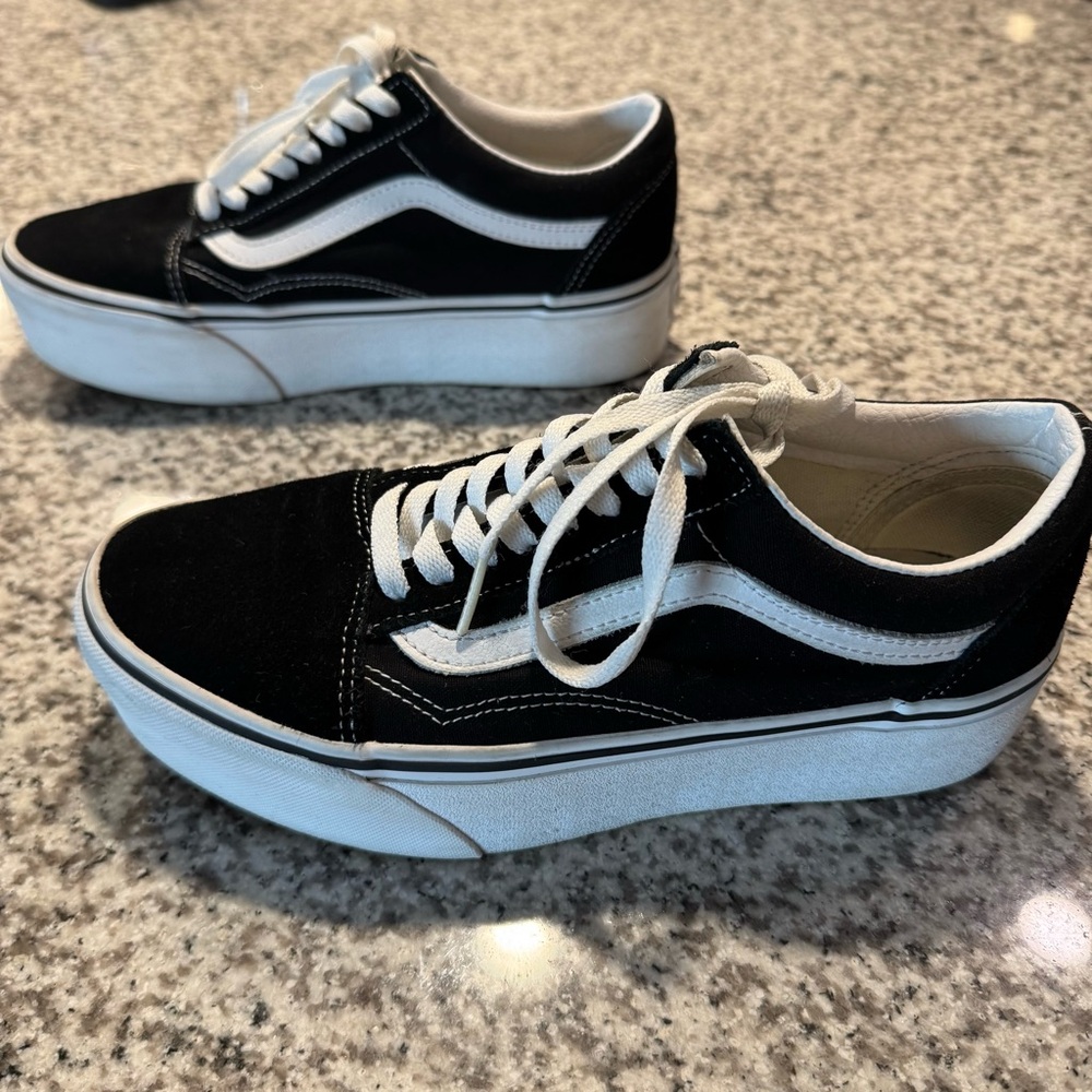 Vans Old Skool Stackform Classic Black and White Suede Sneakers - Picture 4 of 9